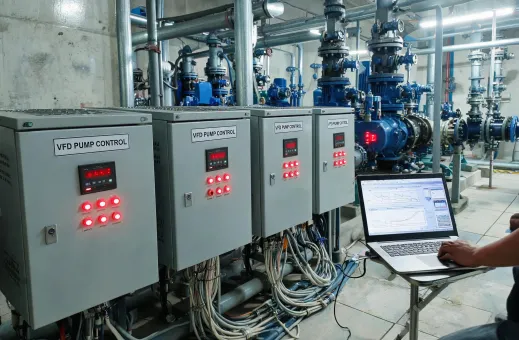 VFD cabinet controlling industrial pump room