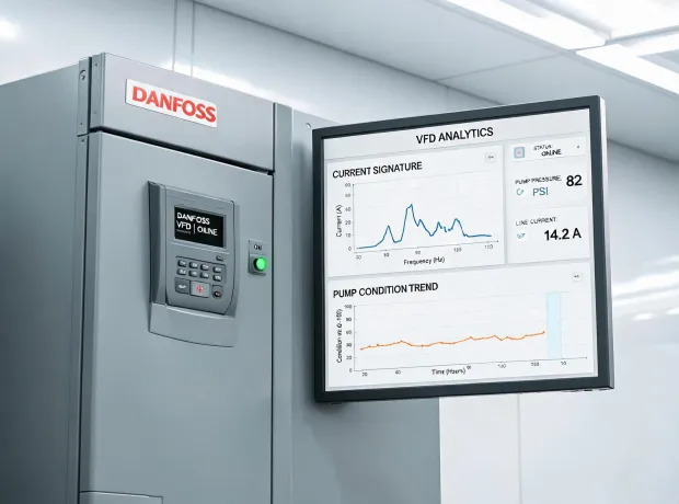 VFD analytics dashboard beside drive cabinet